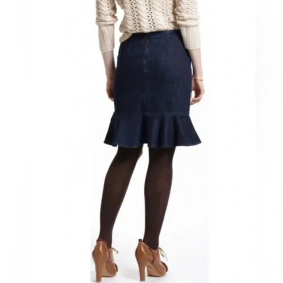 Anthropologie Leifsdottir Lana Dark Denim Ruffle Trumpet Skirt 4 - Picture 2 of 13